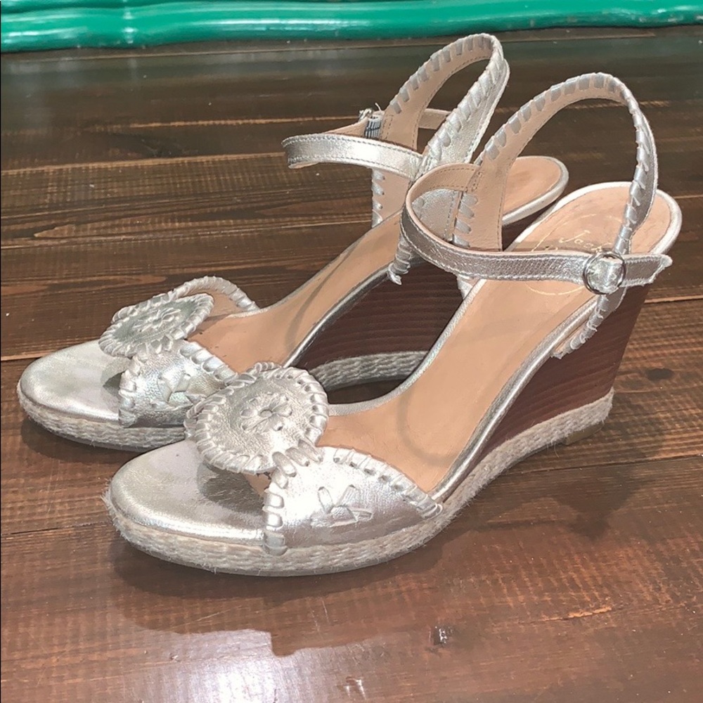 Jack Rogers Gold and wooden wedge heel